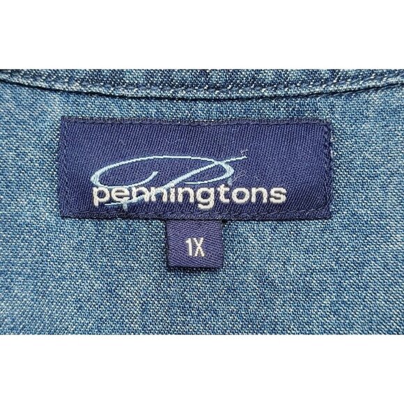 Penningtons Denim Top Womens Plus Size 1X Embroidered Button Up Lighthouse - Picture 4 of 5